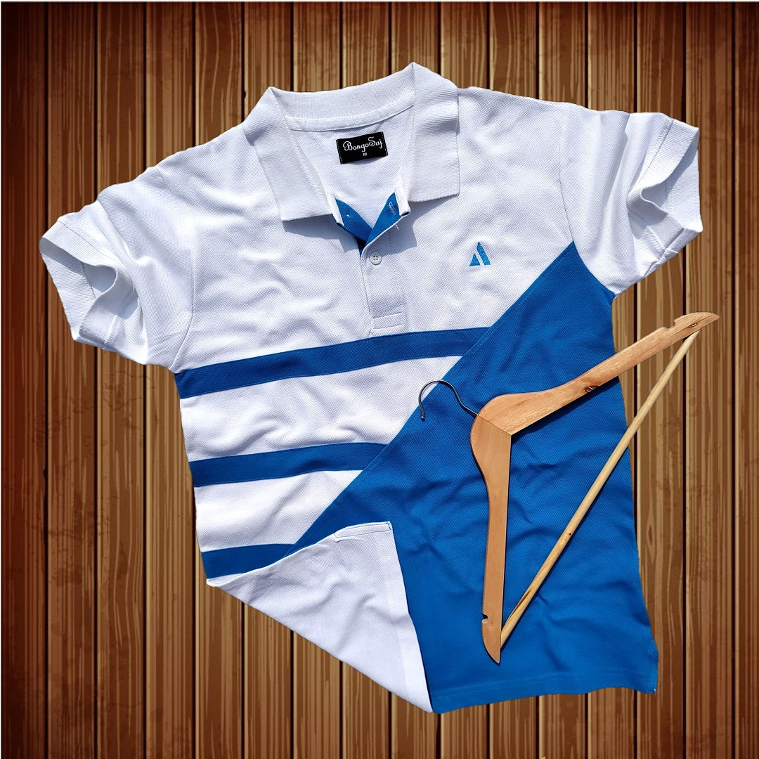 Men Premium T Shirt Sky Blue, white with Navy Blue stripe – Indrikaa