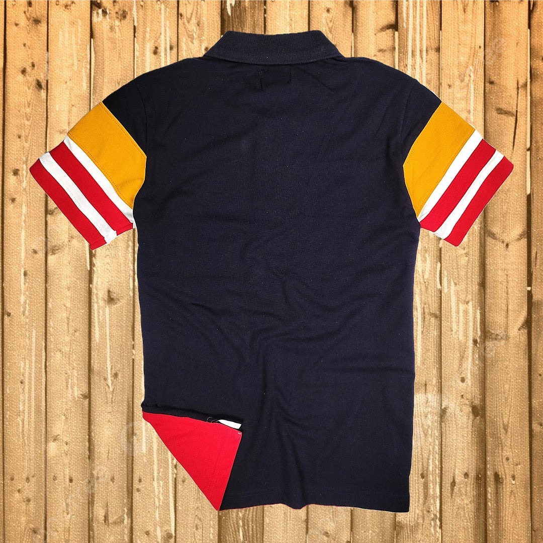 Men stylish T Shirt Navy Blue, Yellow Red with White Single stripe