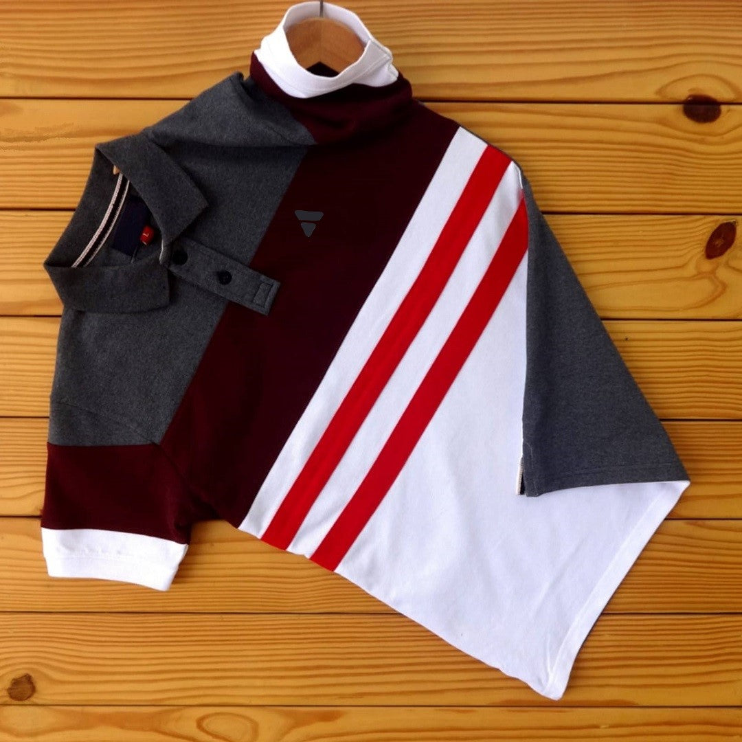 Men stylish T Shirt Dark Grey, White, Maroon with Red  stripe