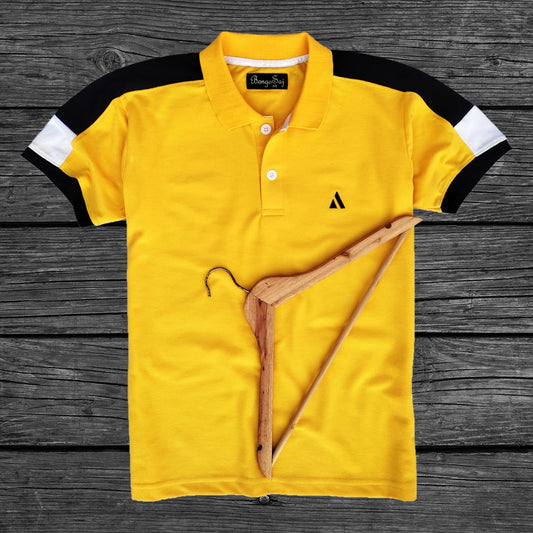 Men stylish T Shirt Yellow With Navy Shoulder cut