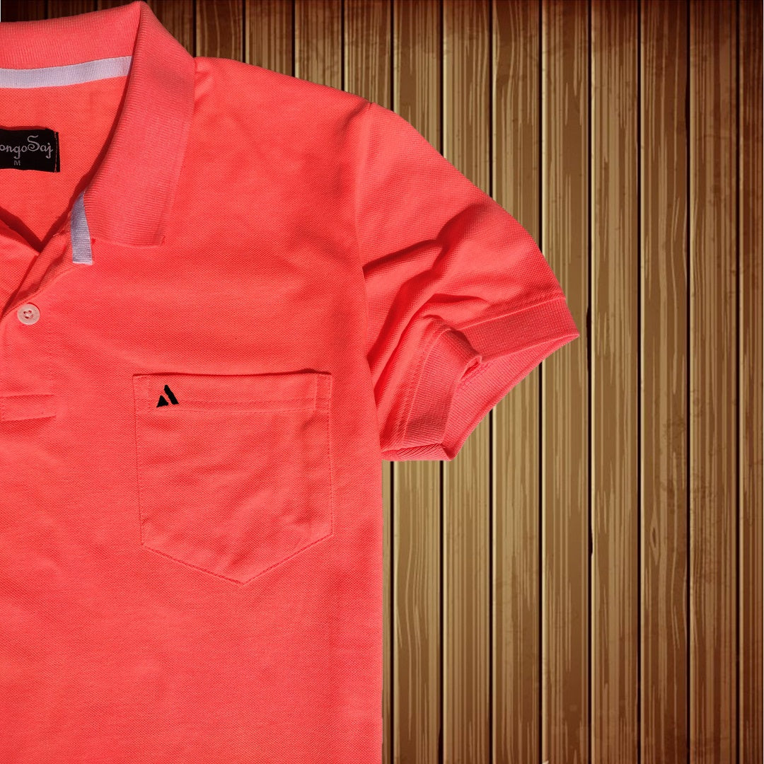Men stylish T-Shirt plain,Neon Orange with Pocket