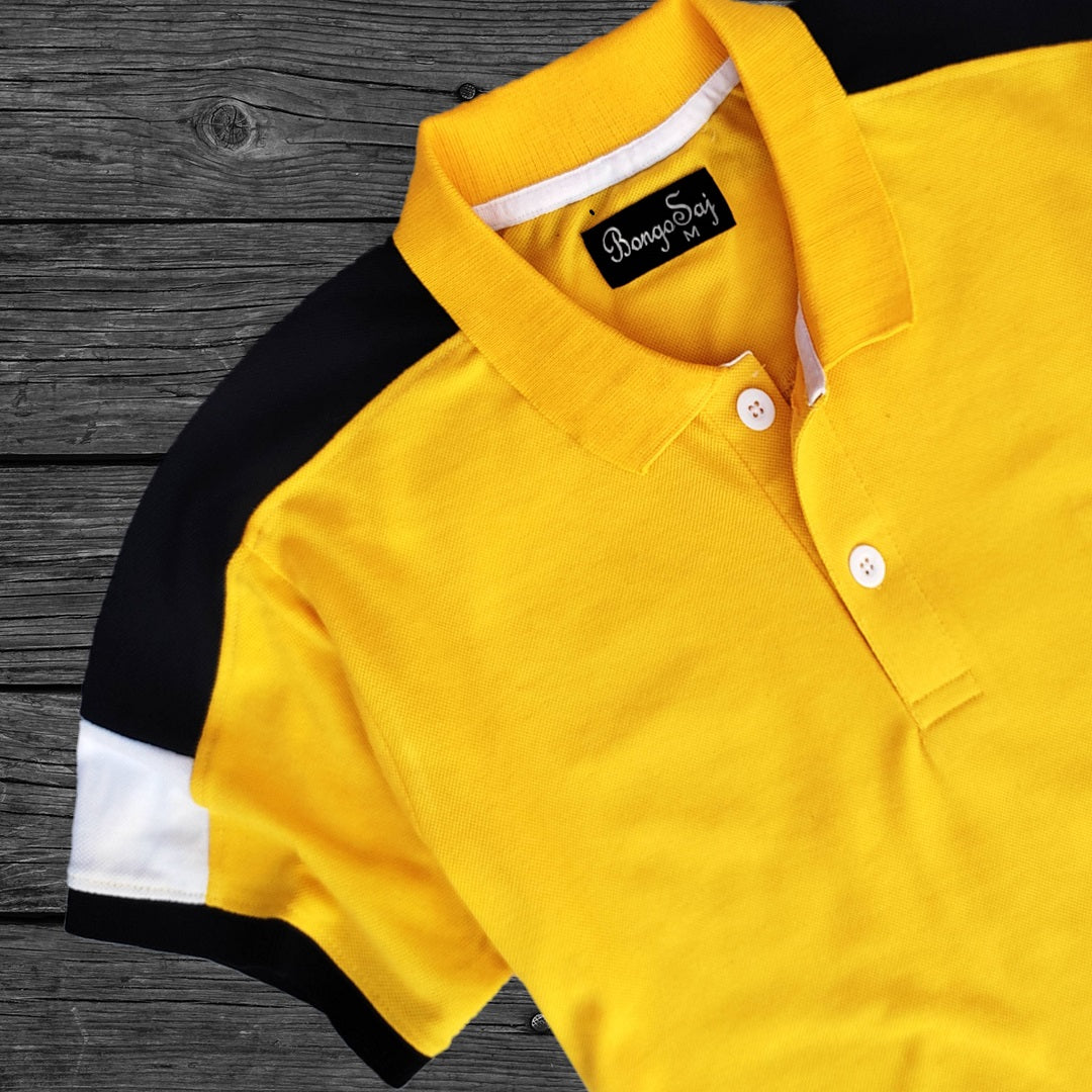 Men stylish T Shirt Yellow With Navy Shoulder cut