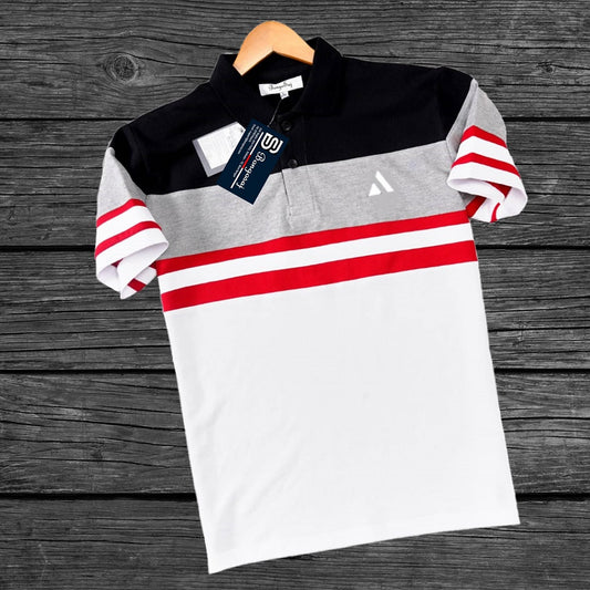 Men stylish T Shirt Black mélange white with red Single stripe