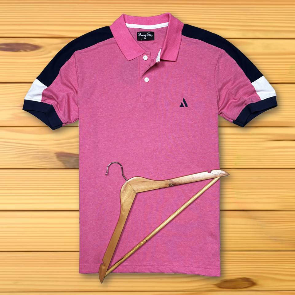 Men stylish T Shirt Brick Pink With Navy Blue Shoulder cut