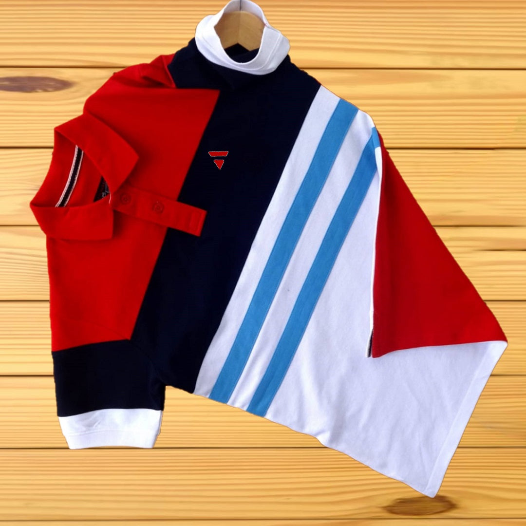 Men stylish T Shirt Red, Navy blue, White with Turquoise Blue  stripe