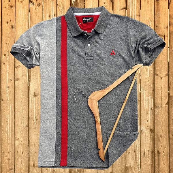 Mens Premium T-Shirt Charcoal Melange, Grey with Red vertical stripe