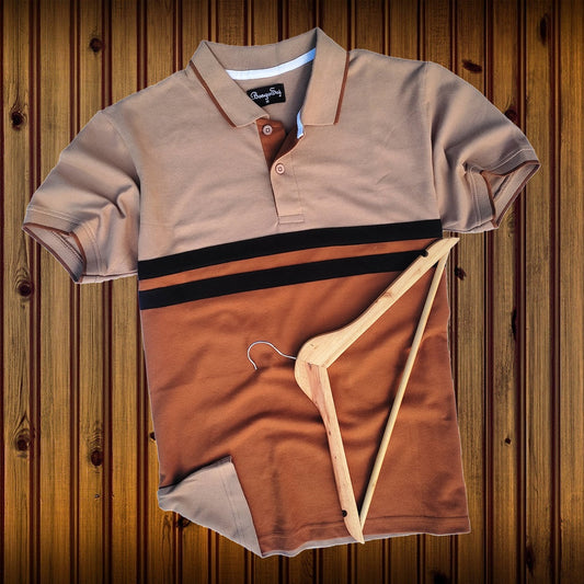 Men stylish T Shirt Brown, Biscuit Color with  Black stripe