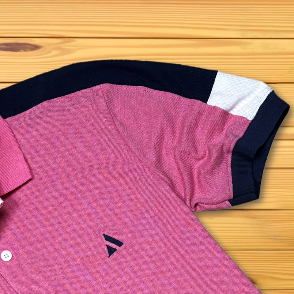 Men stylish T Shirt Brick Pink With Navy Blue Shoulder cut