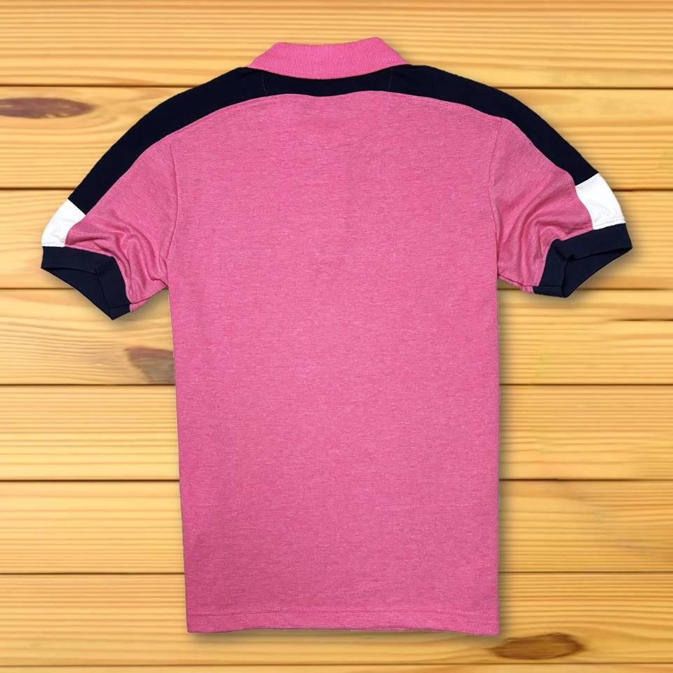 Men stylish T Shirt Brick Pink With Navy Blue Shoulder cut