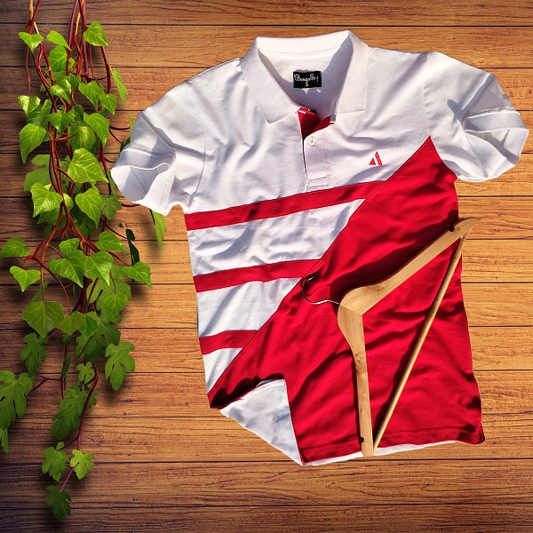 Stylish T Shirt White & Red Premium three stripes