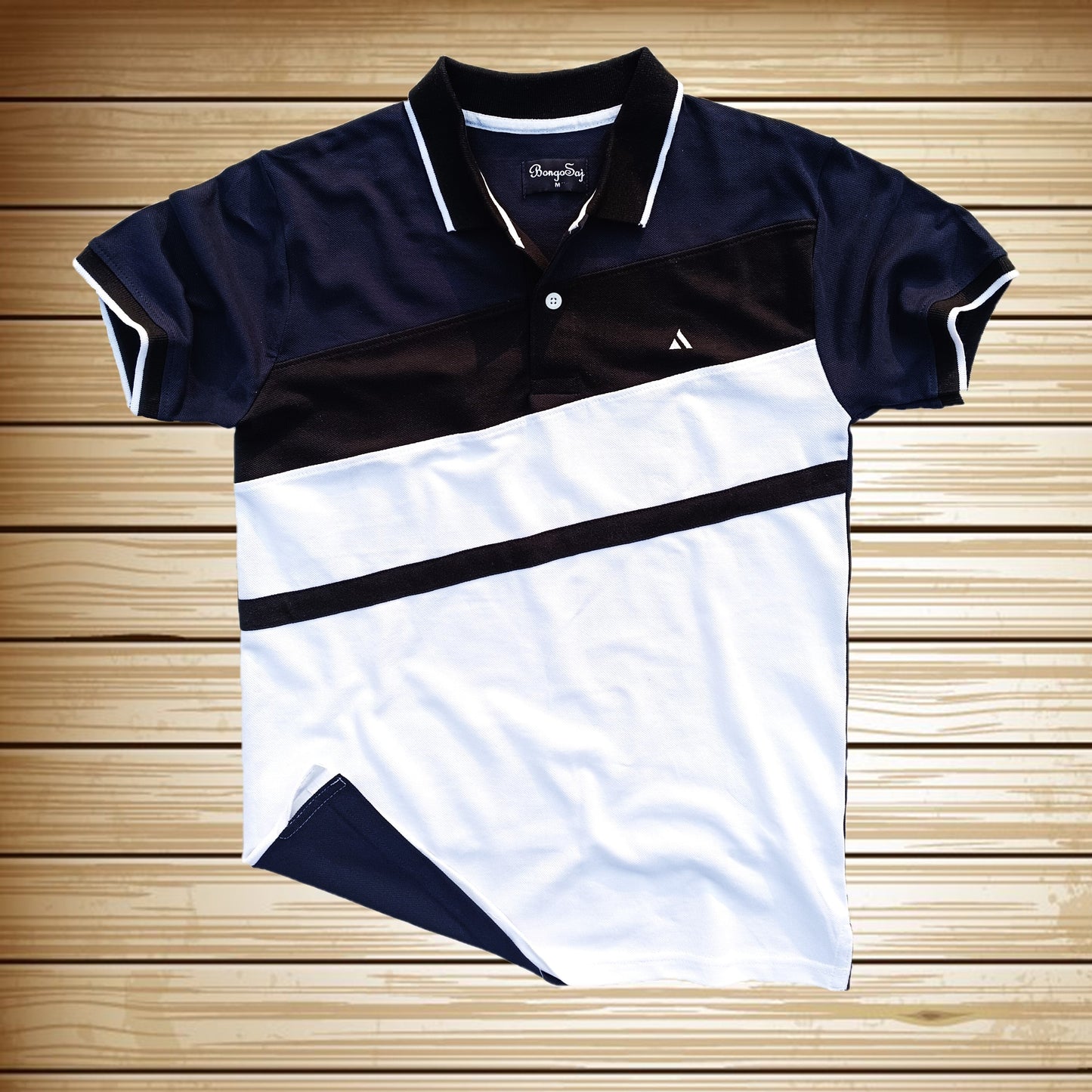 Men premium T Shirt Navy Blue Black with white stripe