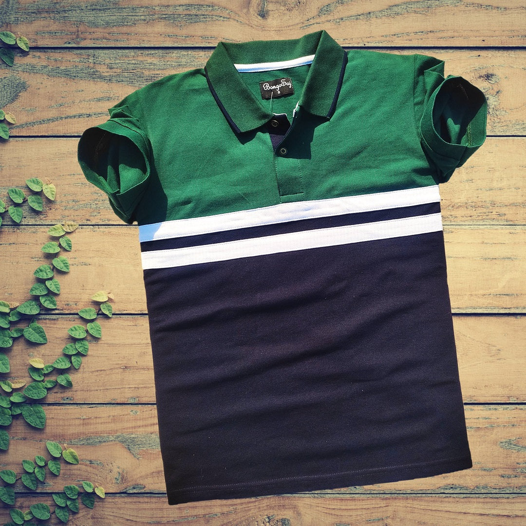 Men stylish T shirt Pine Green Navy with white stripe