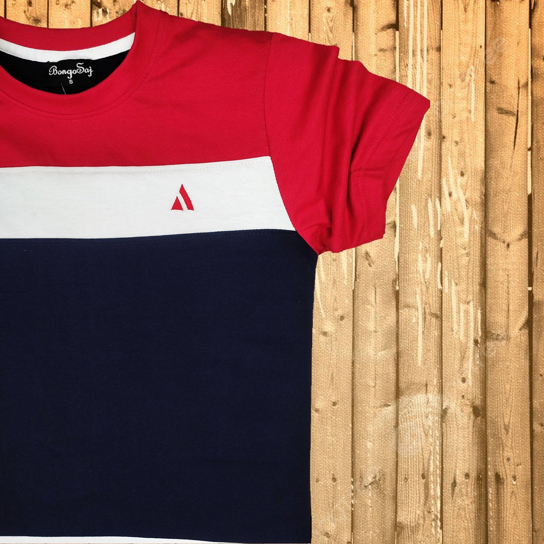 Round Neck T Shirt New Red Navy with white stripe
