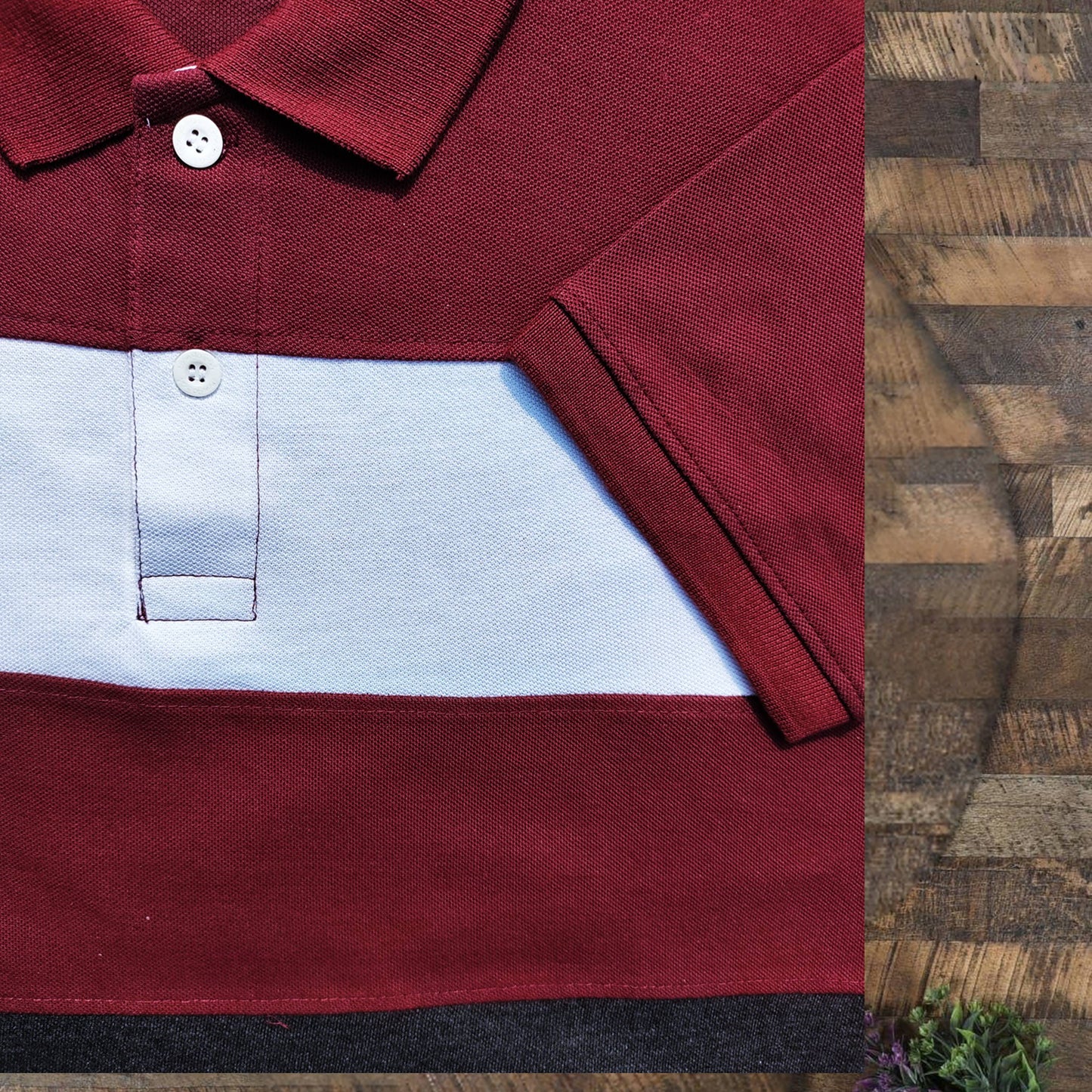 Mens Polo T-Shirt with Cut & Sew, Maroon, White and Mélange
