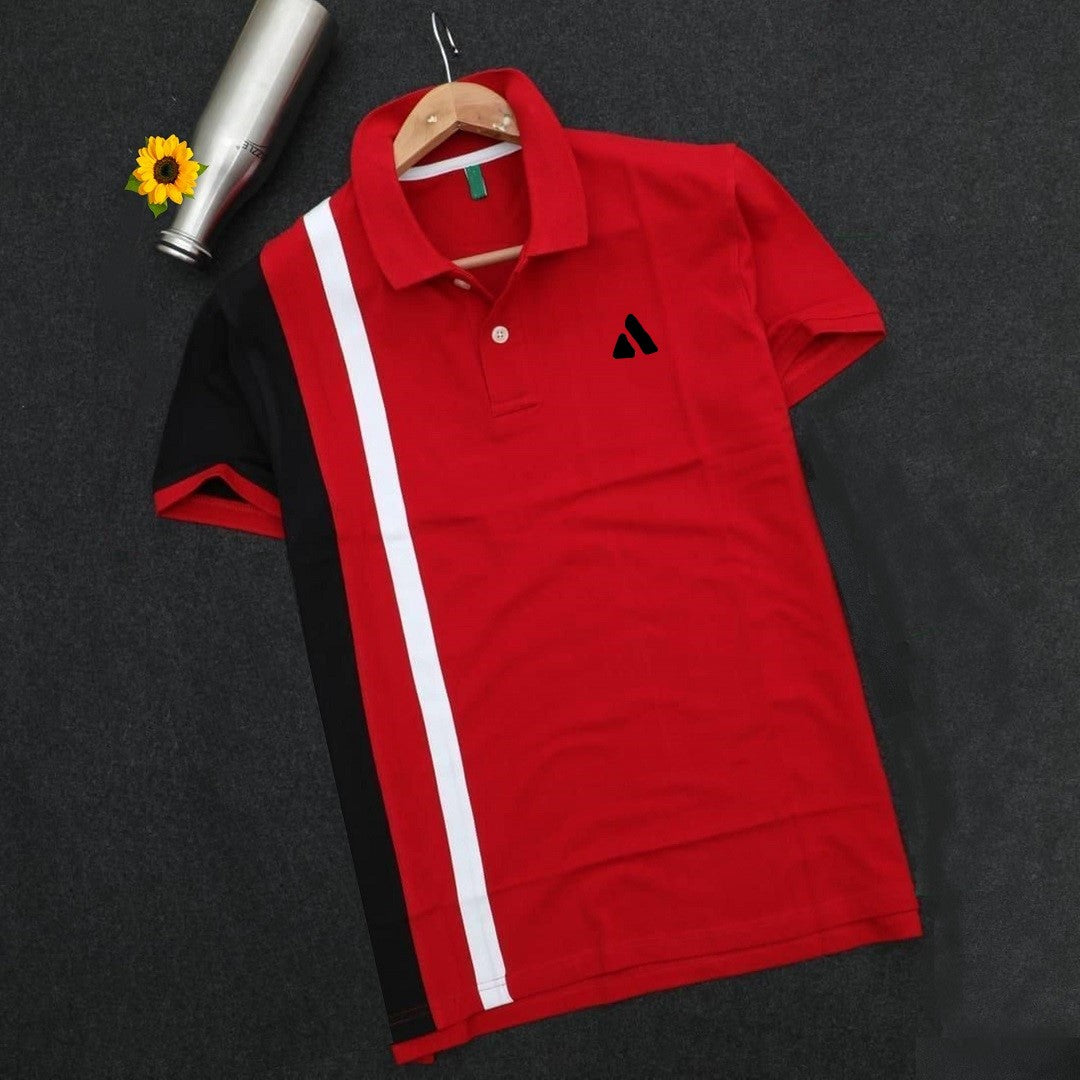 Mens Premium T-Shirt Red Black with white vertical stripe