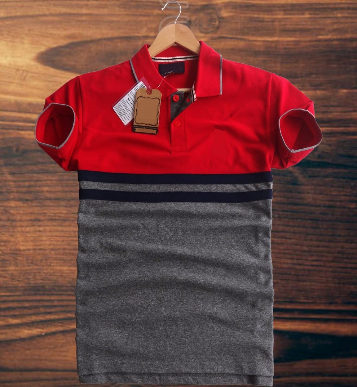 Men stylish T Shirt Red, Mélange with Black stripe