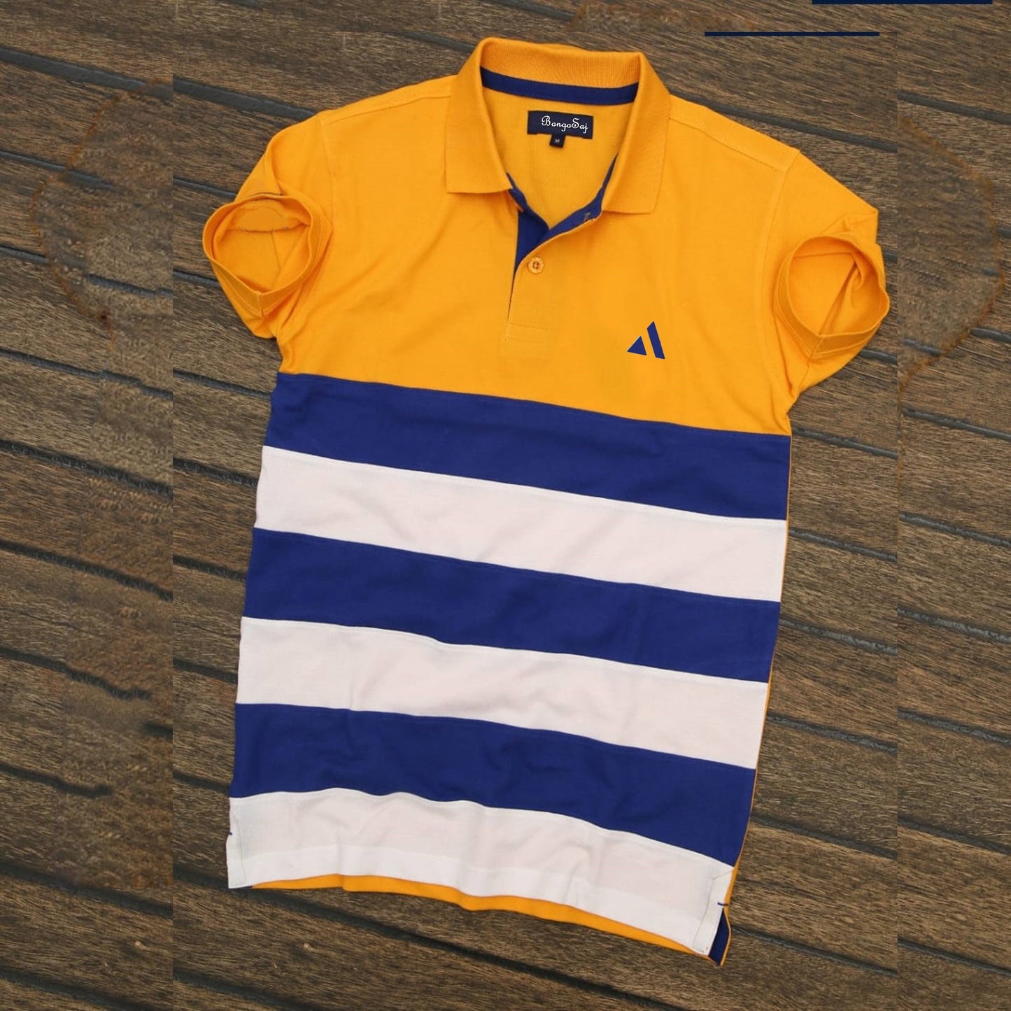 Men premium T Shirt Yellow white and Blue stripe