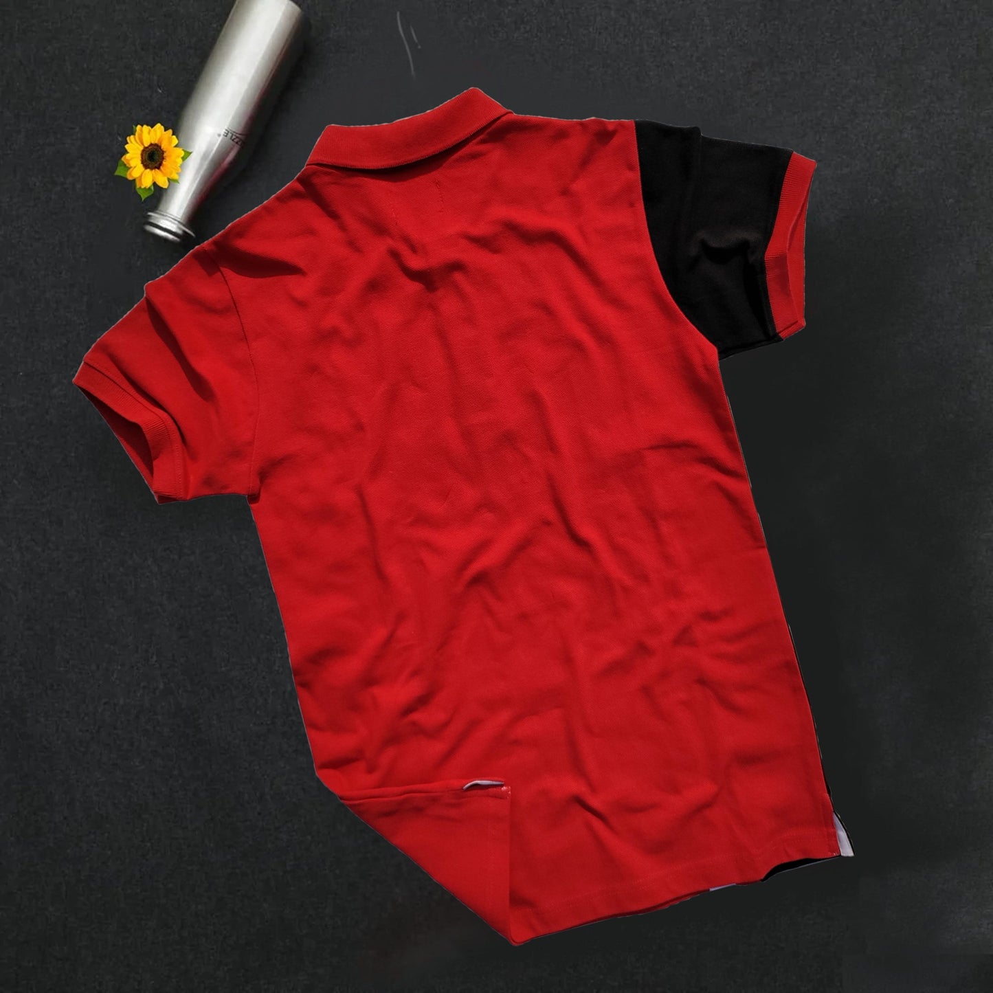 Mens Premium T-Shirt Red Black with white vertical stripe