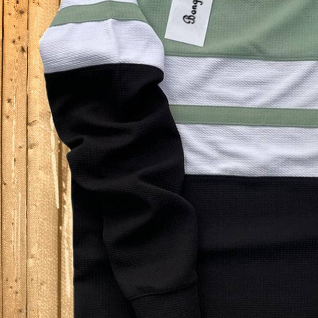 New Popcorn Lycra winter T Shirt, Seb Green, Black and White with stripe